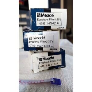 Meade 07531 ND96 07521 #82A Lt Blue 07512 #8 Lt Yellow Eyepiece Filter Lot Of 3